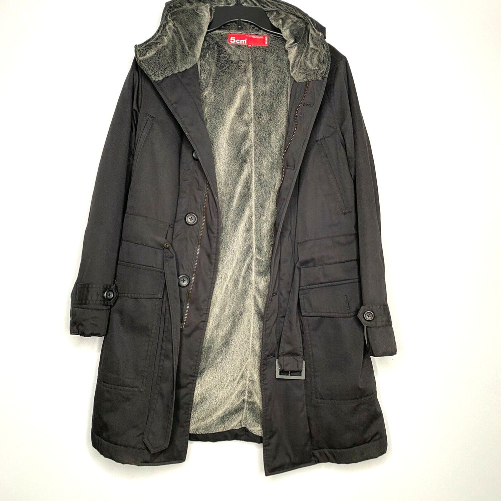 5cm x Sam Lee Streetwear Coat Jacket Mens Medium Black Zip Button Belt Hood 2017